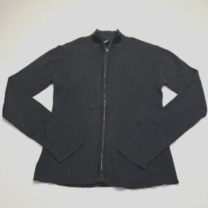 Vintage GAP Full Zip Ribbed Sweater Women's Medium Black Fitted 90's Y2K Flaws